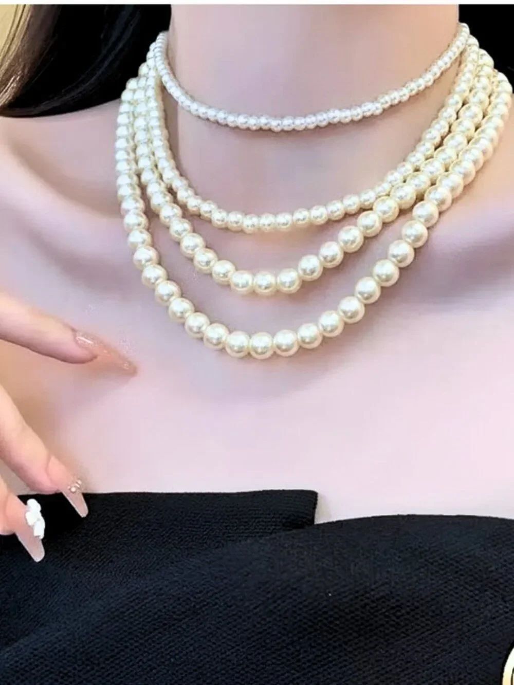 Parisian Elegance Pearl Necklace Set 4-Strand Gold-Plated Stainless Steel
